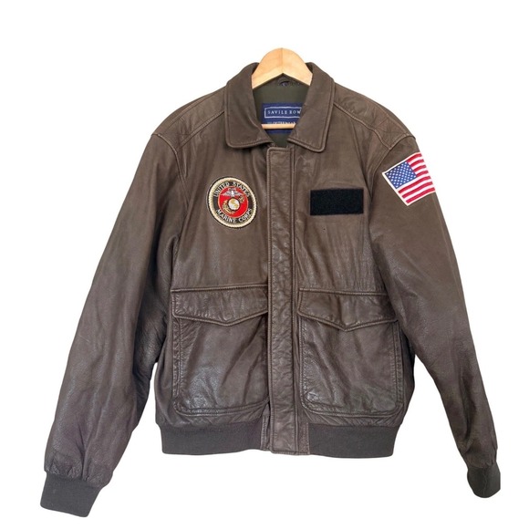 Savile Row Other - Vintage Savile Row Leather Bomber Jacket Mens L Brown Military USA Flag Aviator